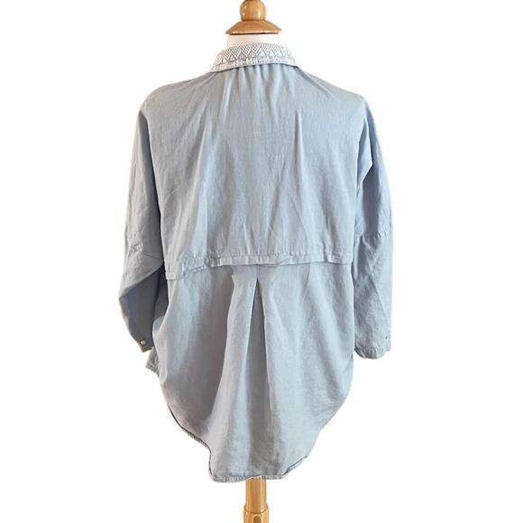 Khaadi Cotton Light Blue Embroidered Button Down 3/4 Sleeve Shirt Size 10 - Picture 3 of 11